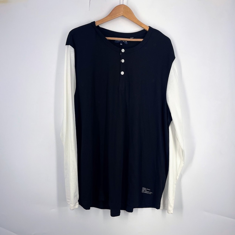 Five Four Bristow Mens 3XL Henley Long Sleeve Colorblock Shirt Black White NEW
